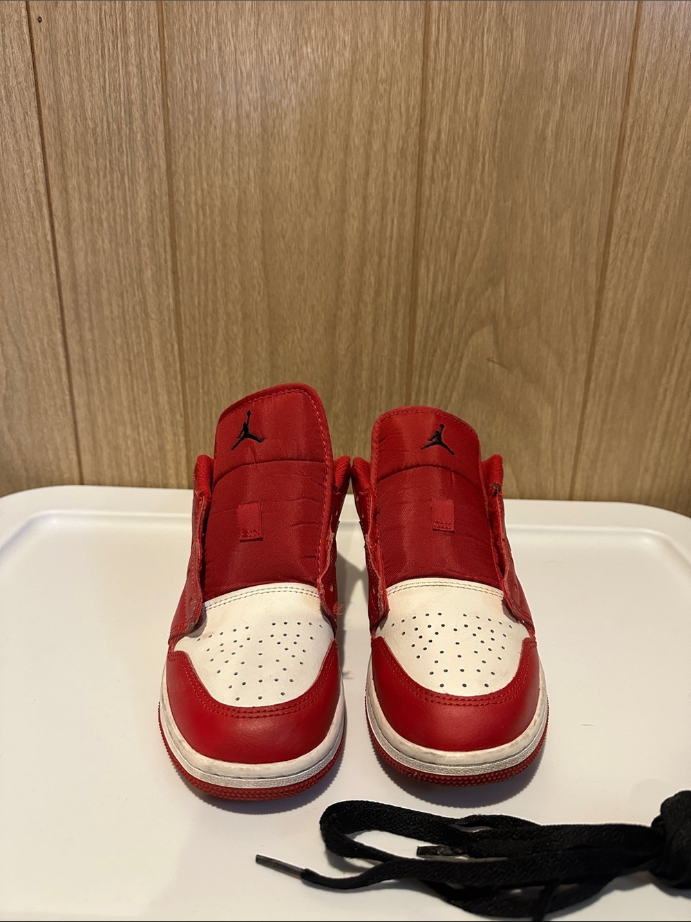 Jordan Kids Red & White Low-Top Sneakers with Black Jumpman